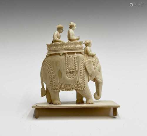An Indian carved ivory model of an elephant, 19th century, h...