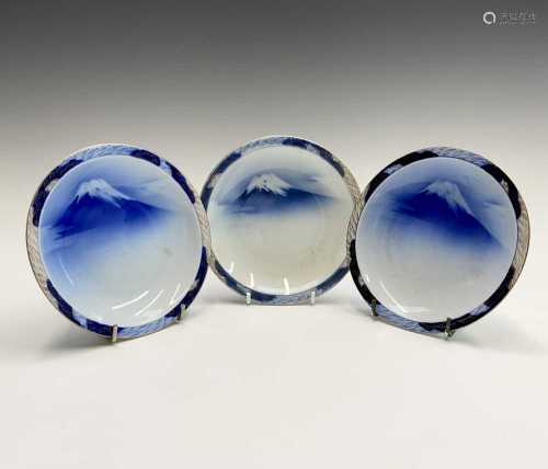 Three Japanese porcelain dishes, N.Y.K Line, diameter 14cm.C...