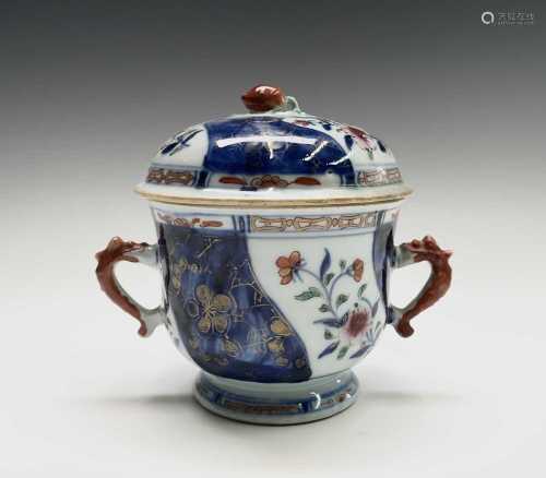 A Chinese Imari porcelain ecuelle and cover, 18th century, h...