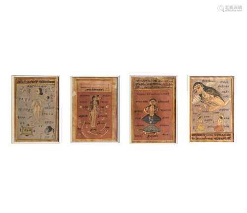 Four Indian paintings, each with arabic script, frame size 3...
