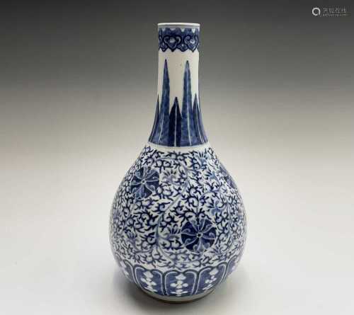 A Chinese Ming style porcelain blue and white bottle vase, l...