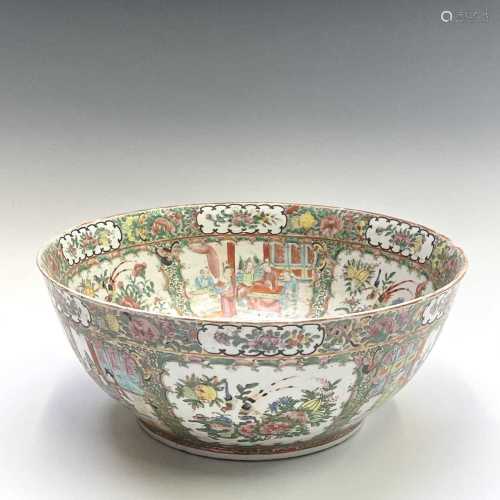 A large Chinese Canton porcelain punch bowl, 19th century, d...