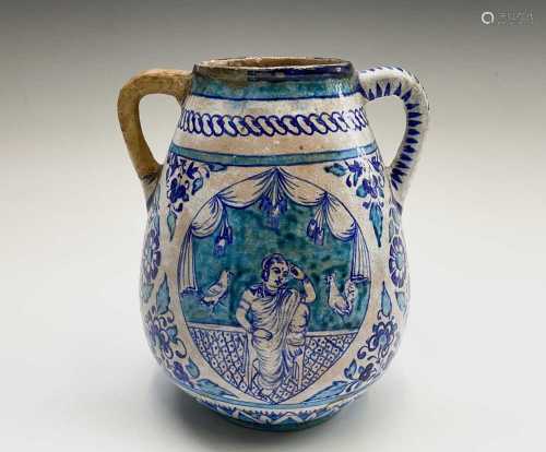 A Multan pottery twin handled jar, North India, 19th century...