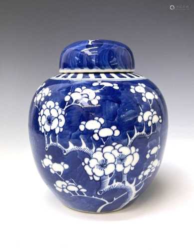 A Chinese porcelain prunus pattern ginger jar and cover, 19t...
