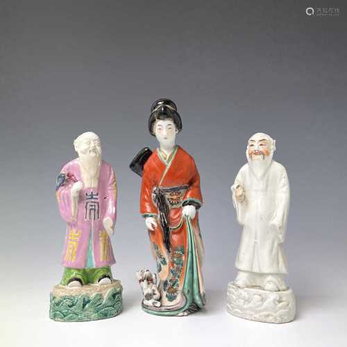 Two Chinese 18th century figures, one with polychrome decora...