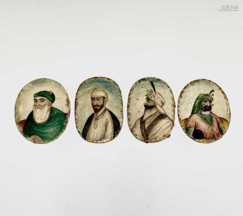 Four Persian unframed oval portrait miniature paintings on i...