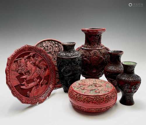 A group of Chinese lacquered items, 20th century, to include...