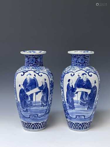 A pair of Japanese blue and white porcelain vases, late 19th...