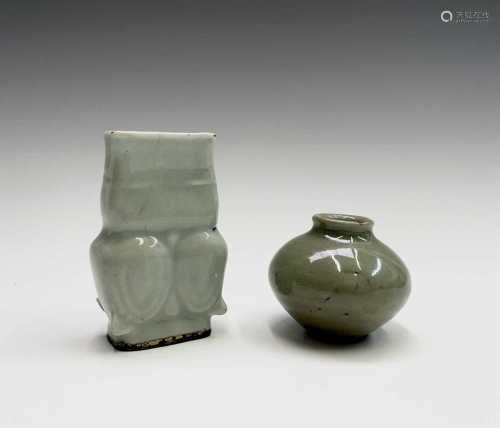 A Chinese longquan celadon incense tool vase, Yuan/early Min...