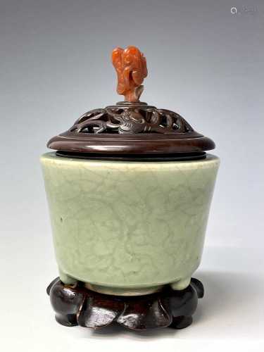 A Chinese longquan celadon censer, Song/Yuan Dynasty, with w...