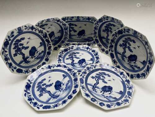 A Chinese Export porcelain blue and white part service, 18th...