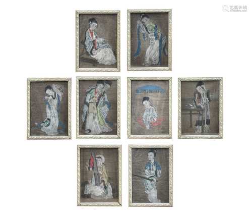 Eight Chinese paintings on rice paper, early 20th century, f...