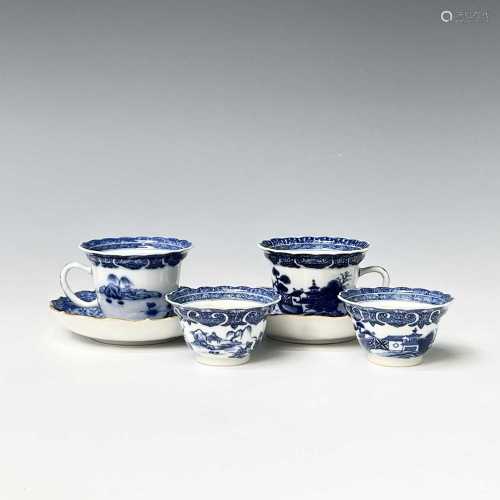 Two Chinese export blue and white porcelain teacups and matc...