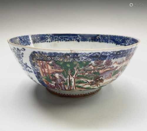 A Chinese Export famille verte bowl, 18th century, the panel...