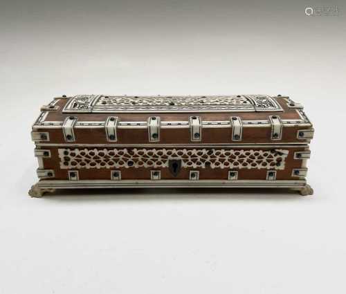 An Anglo-Indian ivory mounted fruitwood box, circa 1900, hei...