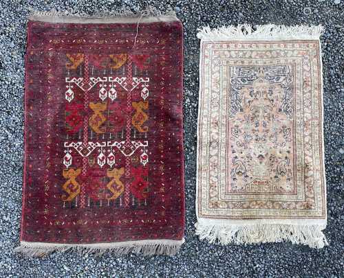 An Afghan rug, 127 x 80cm and a Turkish art silk prayer rug,...
