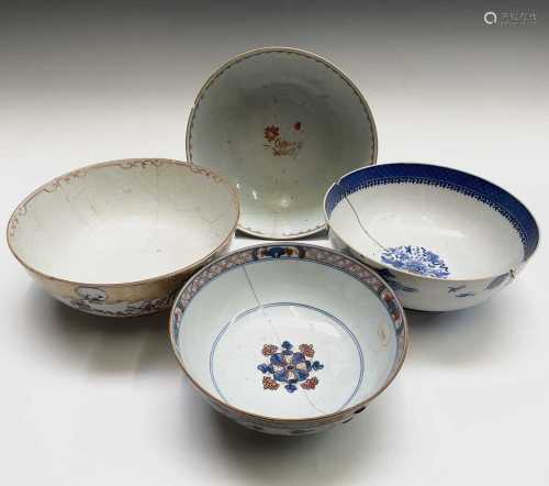 Four various Chinese porcelain bowls, 18th century, largest ...