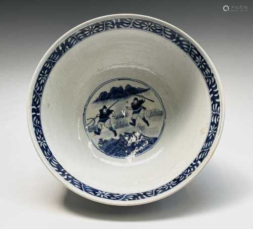 A large Chinese porcelain blue and white punch bowl, late 19...