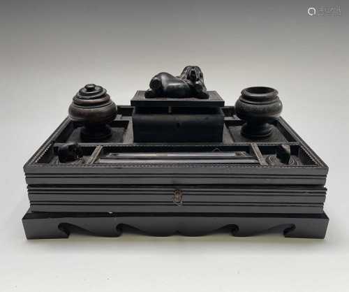 A Ceylonese ebonised desk stand, late 19th century, the cent...
