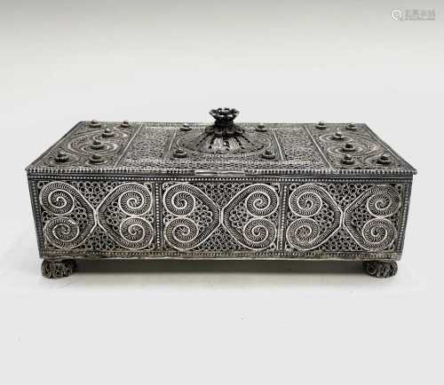 An Indian silver filigree rectangular box, circa 1900, with ...