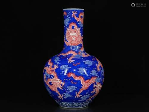 Qing Qianlong blue and white underglaze red Kowloon pattern ...