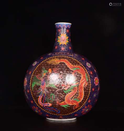 Ming Xuande silk pinched enamel dragon phoenix pattern flat ...
