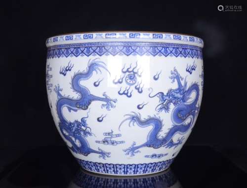 Qing Qianlong blue and white gold five dragon pattern porcel...