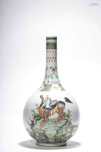 A Wucai Kylin Bottle Vase