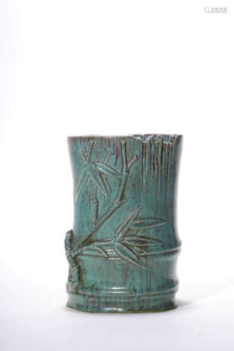 A Lujun Glaze Bamboo-Shaped Brush Pot