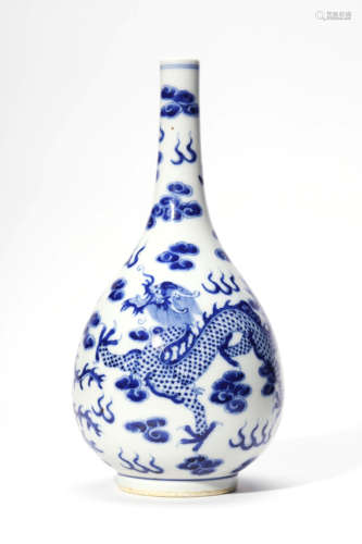 A Blue And White Dragon Bottle Vase