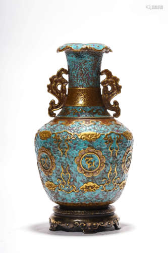 A Bronze-Imitation Glaze Double-Eared Dish-Top Vase