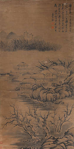 Chinese Landscape Painting Scroll, Gong Xian Mark