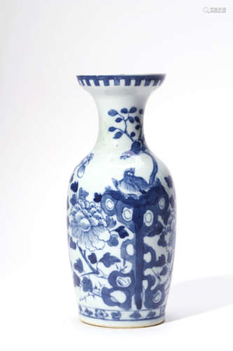 A Blue And White Flowers And Birds Dish-Top Vase