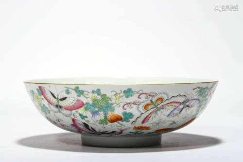 A Famille Rose Butterfly And Flowers Bowl