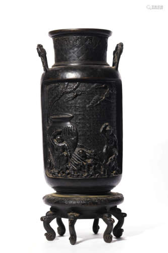 A Bronze Figure Incense Burner With Stand