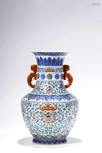 A Doucai Eight Treasures Double-Eared Vase