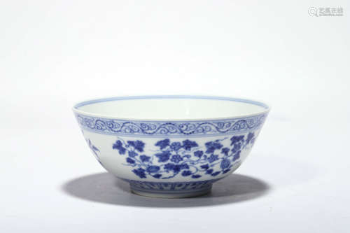 A Blue And White Flowers Bowl