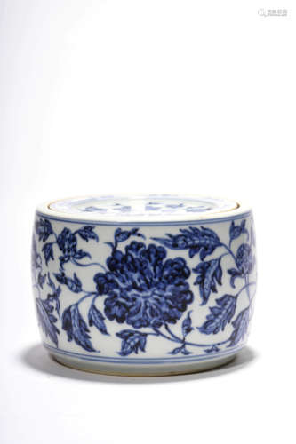 A Blue And White Floral Cricket Jar