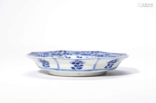 A Blue And White Floral Octagonal Dish