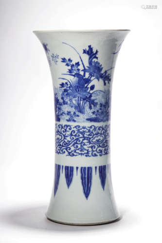 A Blue And White Flower Beaker Vase