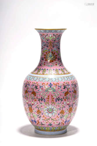 A Famille Rose Interlocking Lotus Vase