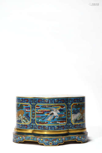 A Cloisonne Enamel Beast Crane Lobed Box And Cover