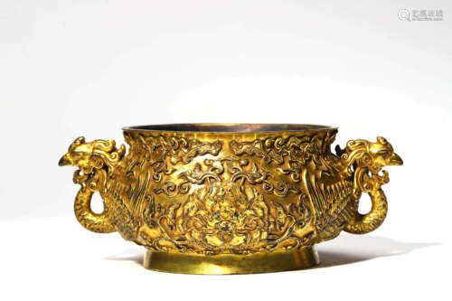 A Gilt Bronze Double Bird-Eared Censer