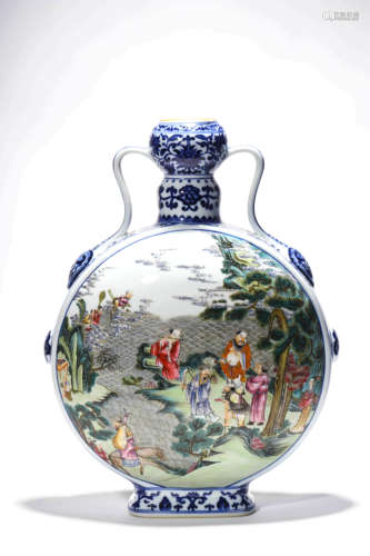 A Famille Rose Eight Immortals Moon Flask