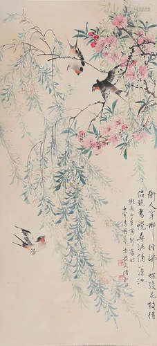 Chinese Flowers And Birds Painting Scroll, Lu Yifei Mark