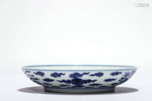 A Blue And White Twin Phoenix Dish