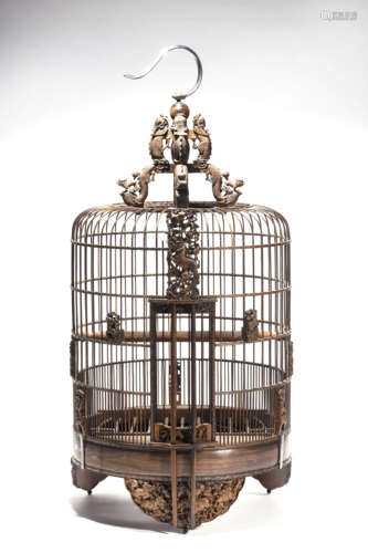 A Carved Wood Birdcage