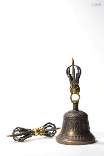 A Set Of Two Parcel-Gilt Bronze Buddhist Implements