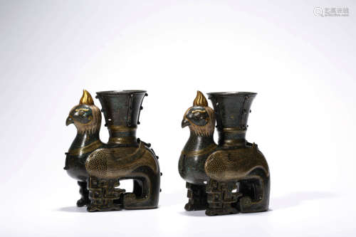 A Pair Of Bronze-Imitation Bird-Shaped Incense Holders