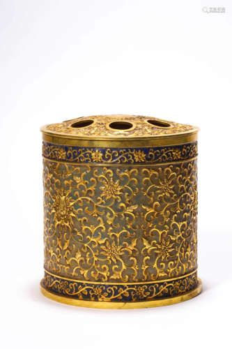 A Gilt Bronze Floral Brush Pot